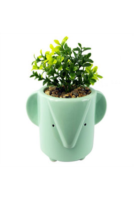 Dyzi Green Blue Ceramic Elephant Planter With Artificial Foliage Plant from B&Q