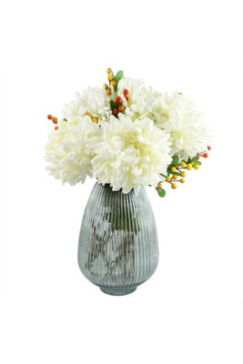 Dyzi White Artificial Chrysanthemum Flower Arrangement With Glass Vase