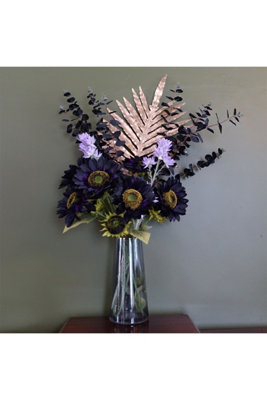 Dyzi Purple Artificial Flower Arrangement With Glass Vase