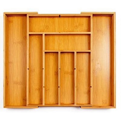 B&Q -  Bamboo Cutlery Tray Drawer Organiser With Removable Dividers