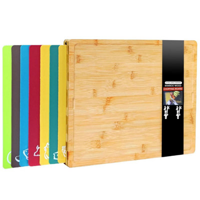 Dyzi 8 In 1 Bamboo Chopping Board With 7 Colour Coded Food Prep Mats - Bamboo - Image 4