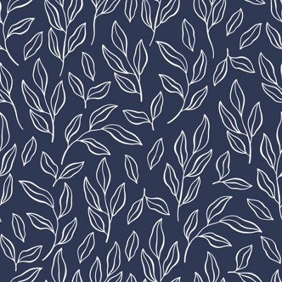 Quote My Wall Quotemywall Navy White Hand Drawn Leaves Pattern Furniture Vinyl Wrap & Kitchen Worktops from B&Q