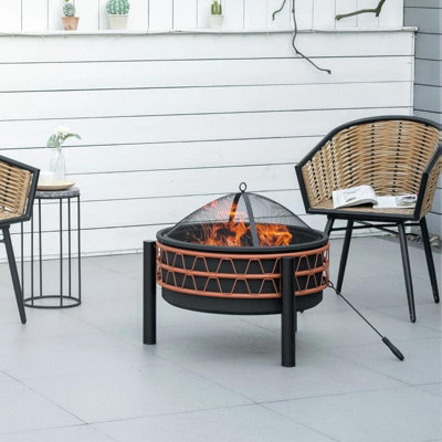 Chilli Seating Modena Outdoor Fire Pit Metal Round Firepit Bowl, Charcoal Log Wood Burner