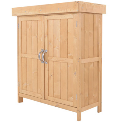 Chilli Seating Chilli Wooden Garden Storage Shed With Hinged Roof And Shelves, Double Doors, 74 X 43 X 88Cm, Burlywood