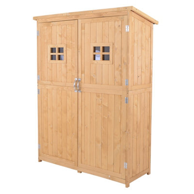 Chilli Seating Chilli Wooden Garden Shed With Two Windows, Tool Storage Cabinet, Outdoor Double Door Organizer 127.5L X 50W X 164H Cm, Natural