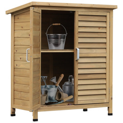 Chilli Seating Chilli Garden Shed Wooden Garden Storage Shed 2 Door Unit Solid Fir Wood Garage Tool Organisation, 87L X 46.5W X 96.5Hcm, Natural