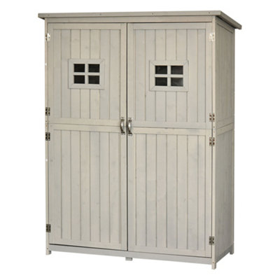 Chilli Seating Chilli Wooden Garden Shed With Two Windows, Tool Storage Cabinet, Outdoor Double Door Organizer 127.5L X 50W X 164H Cm, Grey