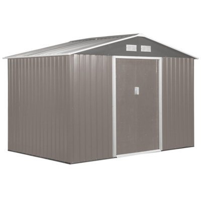 Chilli Seating Chilli 9 X 6Ft Outdoor Garden Roofed Metal Storage Shed Tool Box With Foundation Ventilation & Doors Light, Grey