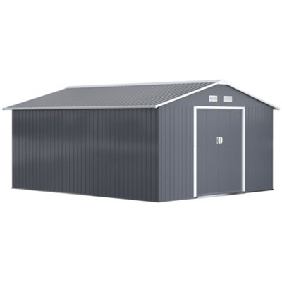 Chilli Seating Chilli 13 X 11Ft Metal Garden Shed, Outdoor Storage House With Ventilation Slots, Foundation Kit And Lockable Double Doors, Grey