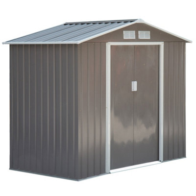 Chilli Seating Chilli 7Ft X 4Ft Lockable Garden Metal Storage Shed Storage Roofed Tool Metal Shed W/ Air Vents Steel Grey