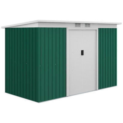 Chilli Seating Chilli 9Ft X 4Ft Metal Garden Shed, Outdoor Tool House With Foundation Kit, Ventilations And Double Doors, Deep Green