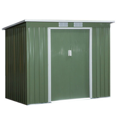 Chilli Seating Chilli 7 X 4Ft Lean To Garden Shed With Foundation Kit, Double Door And Vents, Outdoor Metal Storage Shed For Tools, Green