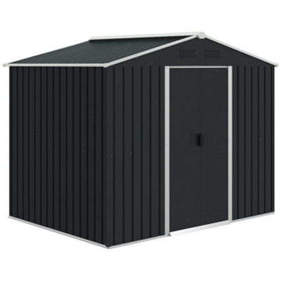 Chilli Seating Chilli 7.7 X 5.7Ft Metal Garden Shed, Galvanised Outdoor Tool Storage House With Ventilation Slots And Sliding Doors, Grey