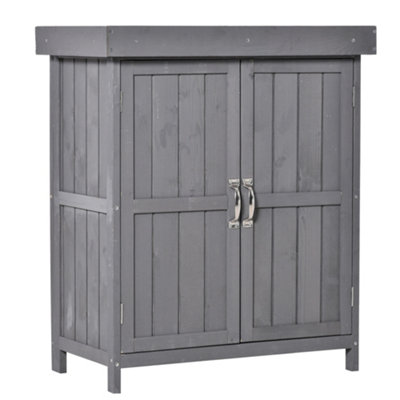 Chilli Seating Chilli Wooden Garden Storage Shed With Hinged Roof And ShelvesOutdoor Storage Cabinet ChestDouble Doors74 X 43 X 88CmGrey from B&Q