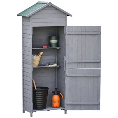 Chilli Seating Chilli Wooden Garden Storage Shed W/ 3 Shelves, Tilted-Felt Roof And Two Lockable Doors, 79Cm X 49Cm X 191.5Cm, Dark Grey