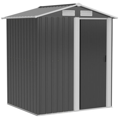 Chilli Seating Chilli Garden Metal Tool Storage Shed With Sliding Door, Sloped Roof And Foundation Kit, 152 X 132 X 188Cm, Grey