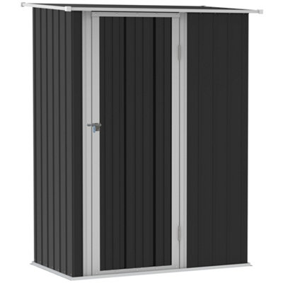 Chilli Seating Chilli 5Ft X 3Ft Garden Metal Storage Shed, Outdoor Tool Shed With Sloped Roof, Lockable Door For Tools, Equipment, Grey