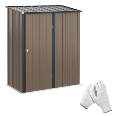 Chilli Seating Chilli Outdoor Storage Shed, Garden Metal Storage Shed W/ Single Door For Garden, Patio, 5.3Ft X 3.1Ft, Brown-28759 