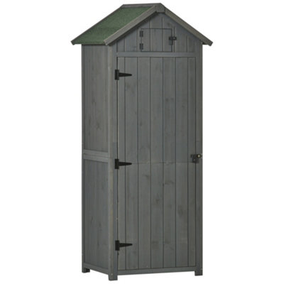 Chilli Seating Chilli Wooden Garden Shed, Utility Outdoor Small Shed With Lockable Double Doors, Shelves And Roof Hatch, Grey