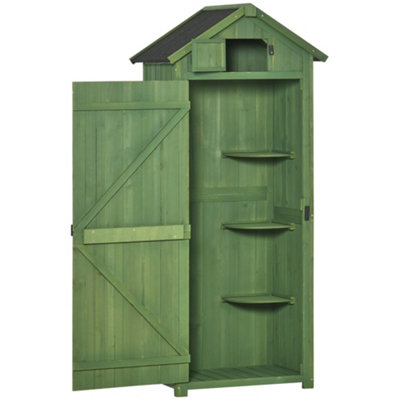 Chilli Seating Chilli Wooden Garden Shed, Utility Outdoor Small Shed With Lockable Double Doors, Shelves And Roof Hatch, Dark Green