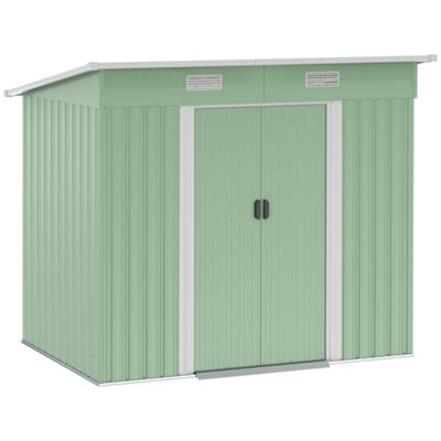 Chilli Seating Chilli 7 X 4Ft Outdoor Garden Metal Storage Shed, Tool Storage Box For Backyard, Patio And Lawn, Light Green