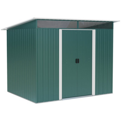 Chilli Seating Chilli 8.5 X 6Ft Metal Shed With Lightsky Panels, Garden Storage Tool House With Double Doors For Garden, Patio And Lawn, Green