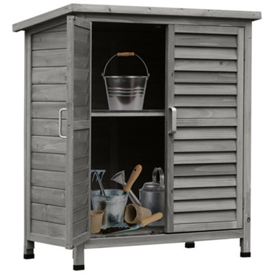 Chilli Seating Chilli Garden Shed Wooden Garden Storage Shed 2 Door Unit, 87L X 46.5W X 96.5Hcm, Grey-28775