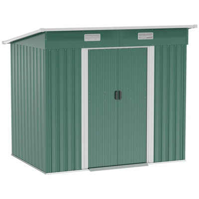 Chilli Seating Chilli 7 X 4Ft Outdoor Storage Shed With Foundation Kit, Lean To Metal Garden Shed For Log, Tool, Lawnmower, Bike, Green