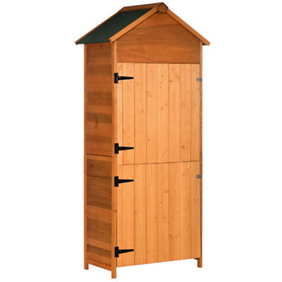 Chilli Seating Chilli Wooden Outdoor Storage Shed, Compact Utility Outdoor Tool Shed With Lockable Double Doors And Shelves, Orange