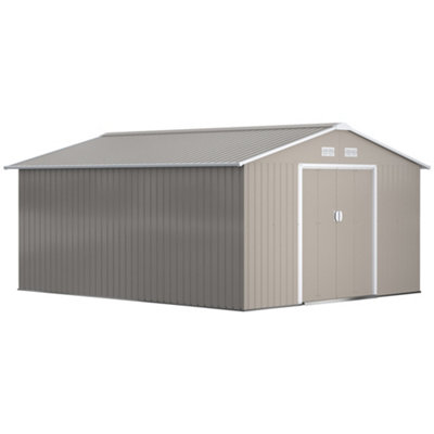 Chilli Seating Chilli 13 X 11Ft Garden Metal Storage Shed Outdoor Storage Shed With Foundation Kit Ventilation & Doors, Light Grey