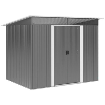 Chilli Seating Chilli Garden Metal Storage Shed House Hut Gardening Tool Storage W/ Tilted Roof And Ventilation 8.5 X 6Ft, Grey-28784 