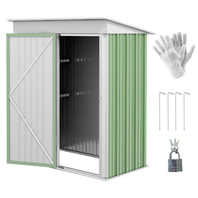 Chilli Seating Chilli Metal Garden Shed, Outdoor Lean-To Shed For Tool Motor Bike, With Adjustable Shelf, Lock, Gloves, 5'x3'x6', Green