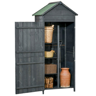 Chilli Seating Chilli Garden Shed 4-Tier Wooden Garden Outdoor Shed 3 Shelves Utility Gardener Cabinet Lockable 2 Doors - Grey