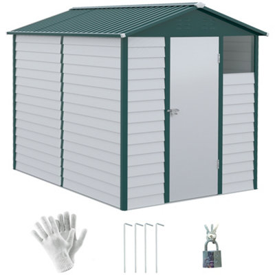 Chilli Seating Chilli 9X 6Ft Metal Outdoor Garden Shed, Galvanised Tool Storage Shed W/ Sloped Roof, Lockable Door For Patio Lawn, Green