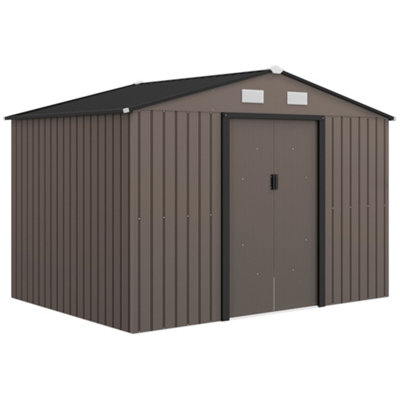 Chilli Seating Chilli 9 X 6Ft Metal Garden Shed, Outdoor Storage With Ventilation Slots, Foundation Kit And Lockable Double Doors, Brown