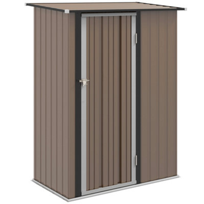 Chilli Seating Chilli 5Ft X 3Ft Garden Metal Storage Shed, Outdoor Tool Shed With Sloped Roof, Lockable Door For Tools, Equipment, Brown