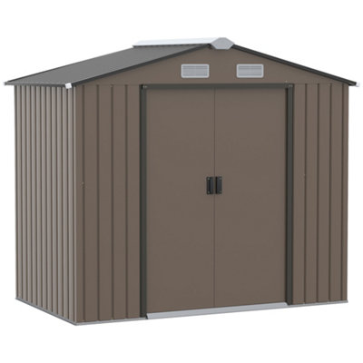 Chilli Seating Chilli 7 X 4Ft Metal Garden Shed, Outdoor Storage With Ventilation Slots, Foundation Kit And Lockable Double Doors, Brown