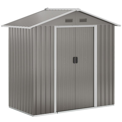 Chilli Seating Chilli 6.5Ft X 3.5Ft Metal Garden Storage Shed For Outdoor Tool Storage With Double Sliding Doors And 4 Vents, Grey