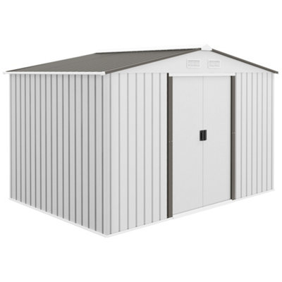 Chilli Seating Chilli Garden Storage Shed, Metal Outdoor Storage Shed House With Foundation Kit, Ventilation, Doors, 9 X 6Ft, Silver