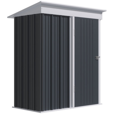 Chilli Seating Chilli Metal Garden Shed, Outdoor Lean-To Shed For Tool Motor Bike, With Adjustable Shelf, Lock, Gloves, 5'x3'x6',  Dark Grey