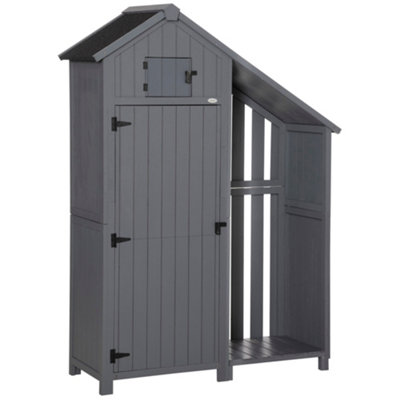 Chilli Seating Chilli Garden Outdoor Storage Shed Outdoor Tool Shed With 3 Shelves And Tilt Roof, 129X51.5X180Cm, Grey