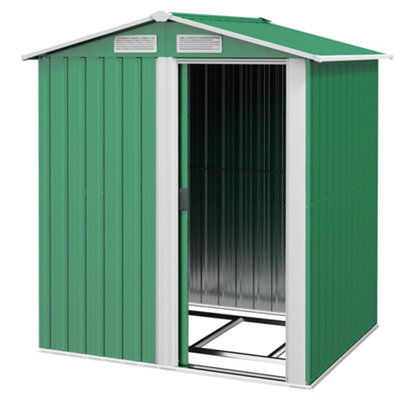 Chilli Seating Chilli Garden Metal Tool Storage Shed With Sliding Door, Sloped Roof And Floor Foundation, 152 X 132 X 188Cm, Green