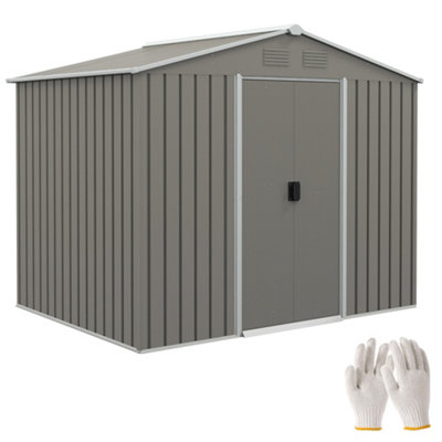 Chilli Seating Chilli 8 X 6Ft Outdoor Garden Storage Shed, Metal Tool House With Ventilation And Sliding Doors, Light Grey