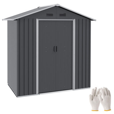 Chilli Seating Chilli 6.5X3.5Ft Metal Garden Storage Shed For Outdoor Tool Storage With Double Sliding Doors And 4 Vents, Dark Grey