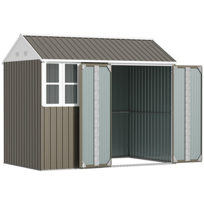 Chilli Seating Chilli 8 X 6 Ft Galvanised Garden Shed, Outsoor Metal Storage Shed With Double Doors Window Air Vents For Patio, Lawn, Grey