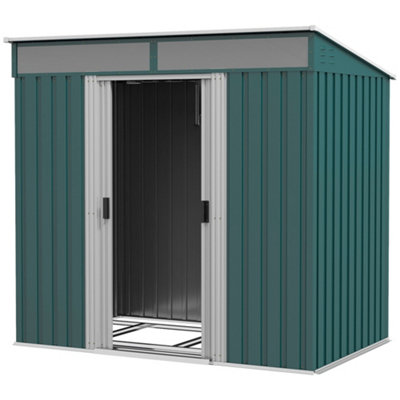 Chilli Seating Chilli 6.5 X 4Ft Galvanised Metal Shed With Foundation Kit, Lockable Tool Garden Shed With Double Sliding Doors, Vents, Green