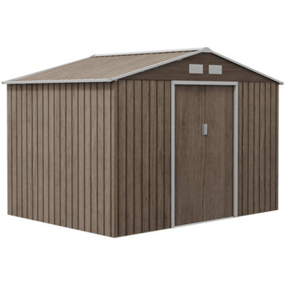 Chilli Seating Chilli 9 X 6Ft Garden Metal Storage Shed, Outdoor Storage Tool House With Vents, Foundation And Lockable Double Doors, Brown