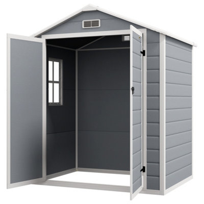 Chilli Seating Chilli 6'x4.5' Garden Storage Shed, Lockable Garden Shed With Double Doors, Window, Vent And Plastic Roof, Grey