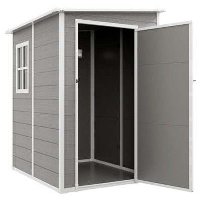 Chilli Seating Chilli 4'x5' Garden Storage Shed, Lean To Shed, Lockable Garden Shed With Window, Vent And Plastic Roof, Grey