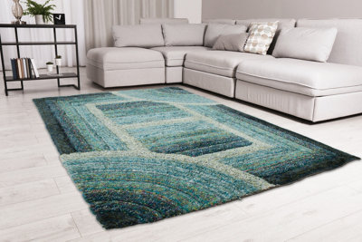 Ds Living Ultra Plush Trellis Blue Rug from B&Q